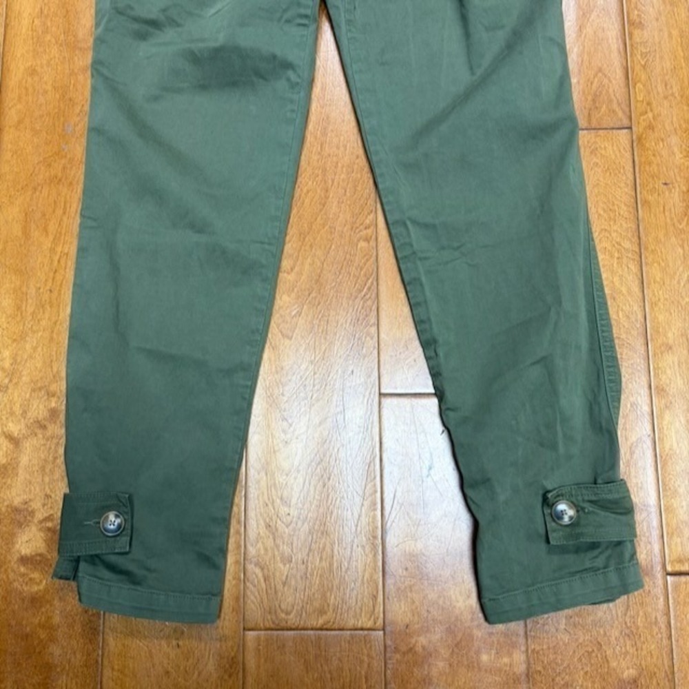 A.L.C. Pants Womens 4 Green Paperbag Waist Cargo Cuffed Tie Belt Cotton Preppy - Picture 3 of 11